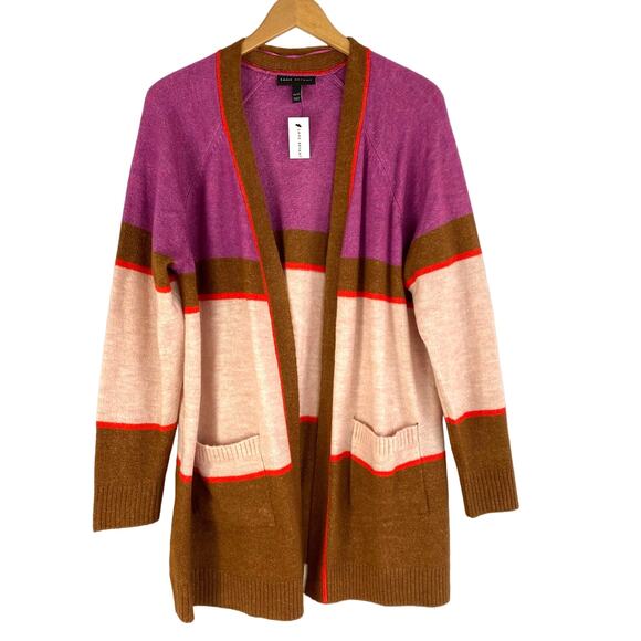 Lane Bryant Colorblock Cardigan Sweater Women 14/16 Pink Open Front Pockets NWT - Picture 1 of 9